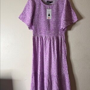 Zessica  Lavender Smocked Floral maxi Dress